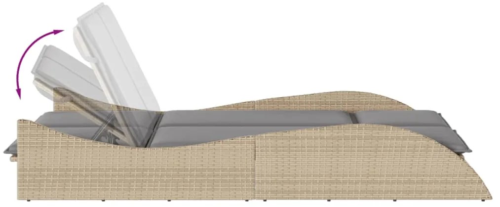 Espreguiçadeira com almofadões 114x205x73 cm vime PE bege