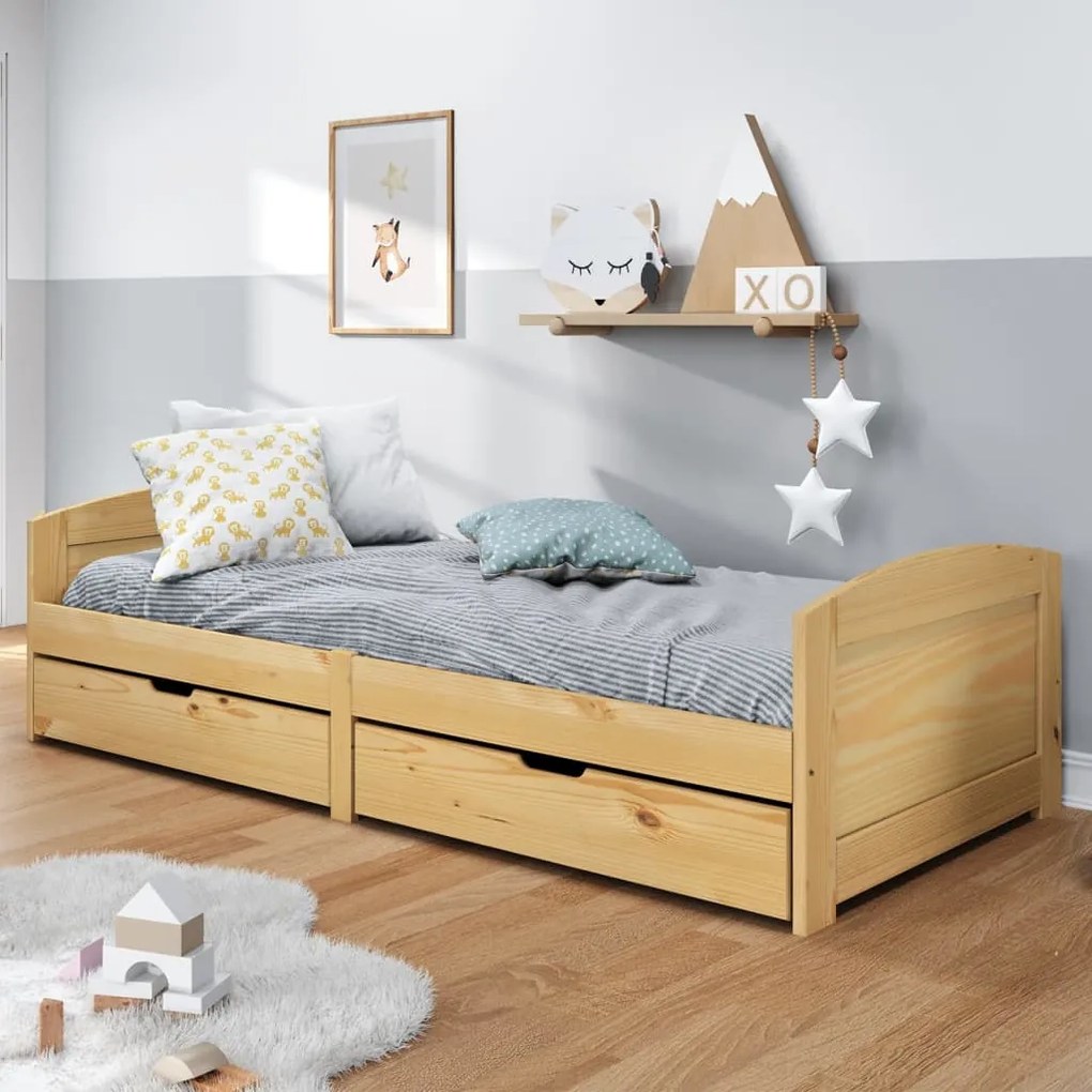 3185207 vidaXL Sofá-cama com 2 gavetas 90x200 cm madeira de pinho maciça IRUN