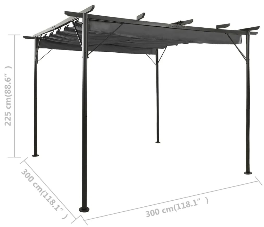 Pérgola com toldo retrátil 3x3 m 180 g/m² aço antracite