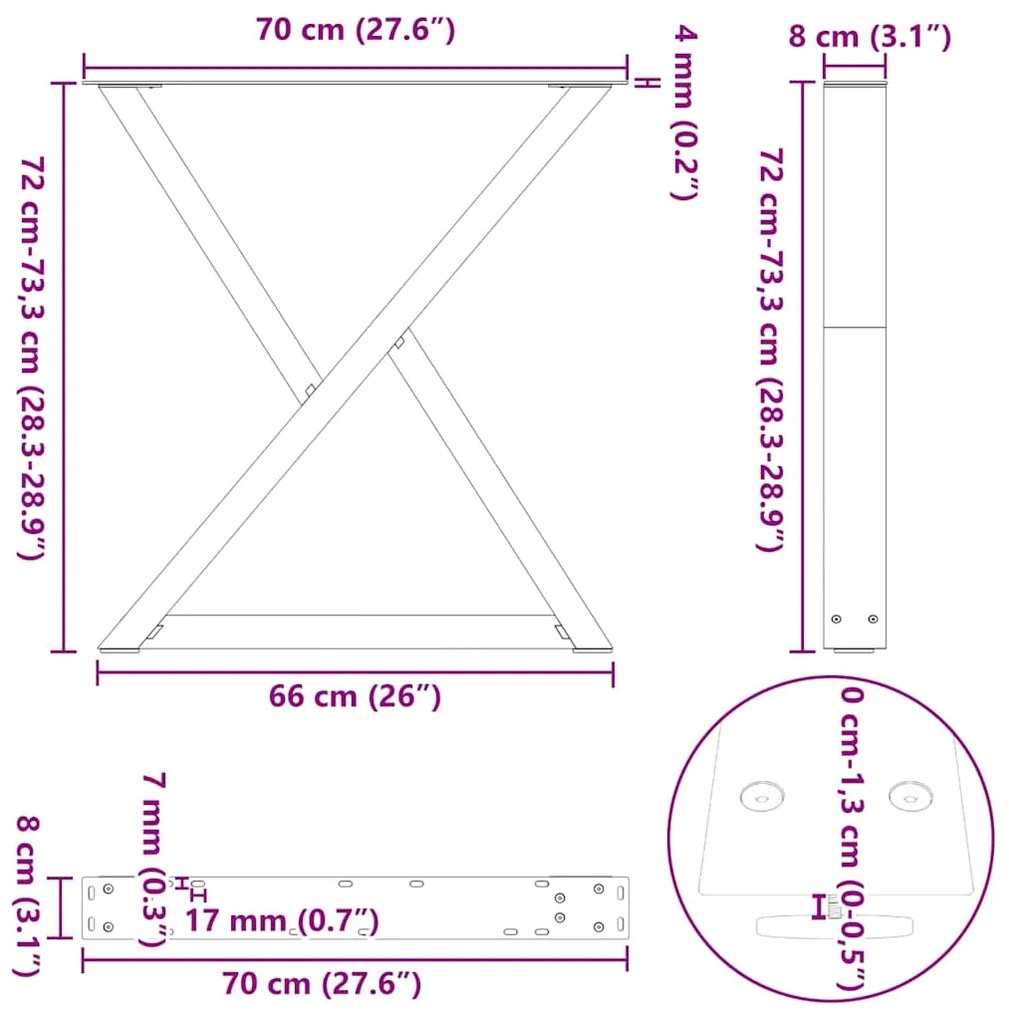 Pés para mesa de jantar 2 peças preto 70x(72-73,3) cm aço