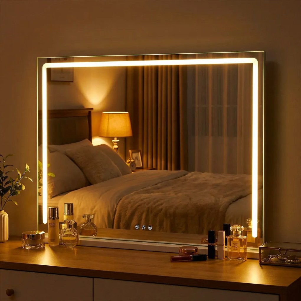 Espelho de Toucador Hollywood, 80 x 14 x 62,5 cm, Iluminação LED com 3 Tons, Branco