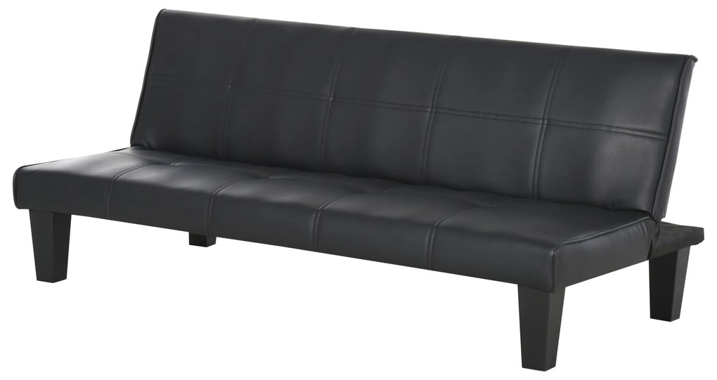 HOMCOM Sofá Cama de 3 Lugares Sofa 2 em 1 Dobrável sem Apoio para os Braços com Estrutura Resistente Pés Elevados Assento Acolchoado Carga 300kg 165x75,5x70cm Preto