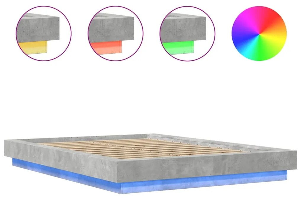 Estrutura cama c/ luzes LED derivados de madeira cinza cimento