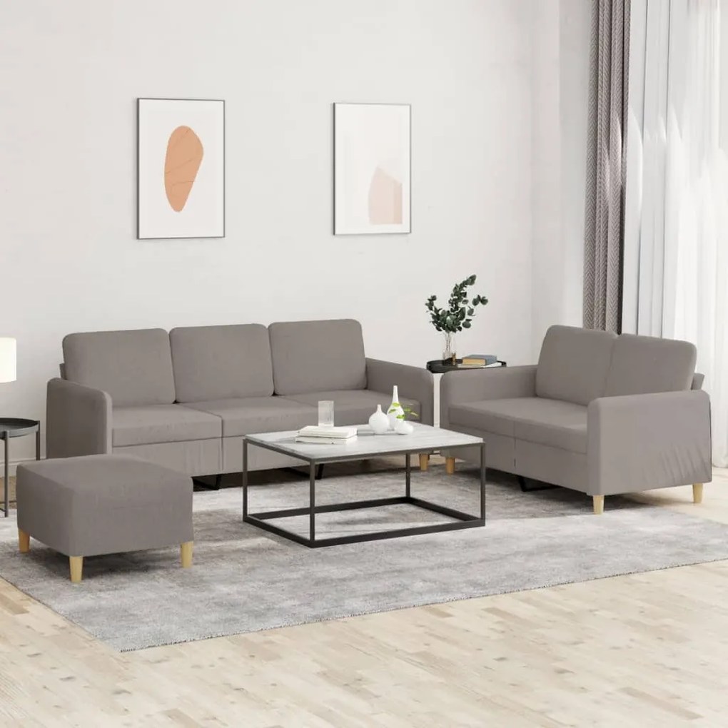 3 pcs conjunto de sofás com almofadões tecido cinza-acastanhado