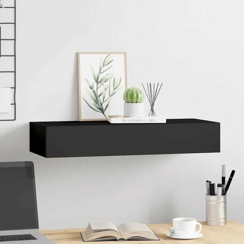 Prateleira de parede com gaveta MDF 60x23,5x10 cm preto