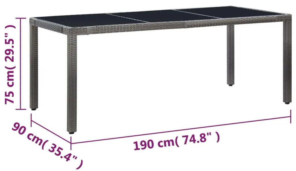 9 pcs conjunto de jantar para exterior vime PE cinzento