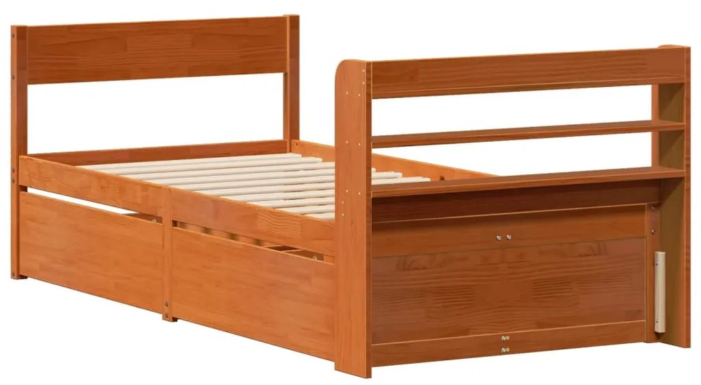 Cama sem colchão 75x190 cm madeira de pinho maciça castanho-mel