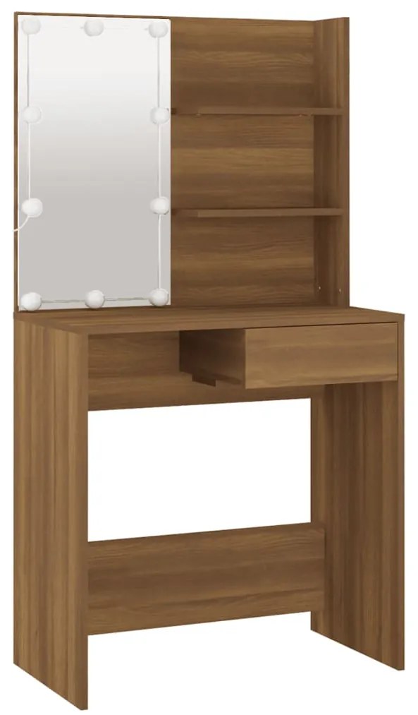 Conjunto toucador com LEDs madeira processada sonoma castanho