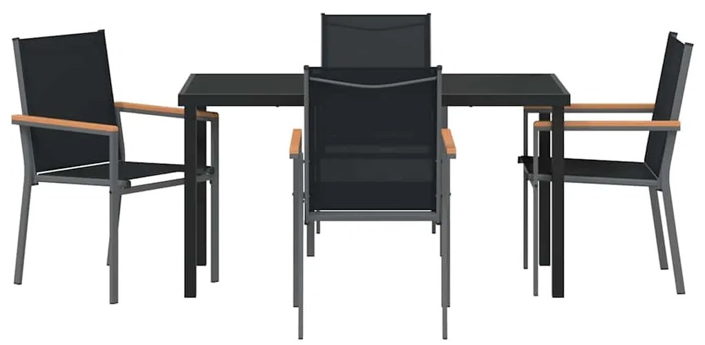 Conjunto de Jantar de Jardim 5 Peças Preto em Textilene e Aço