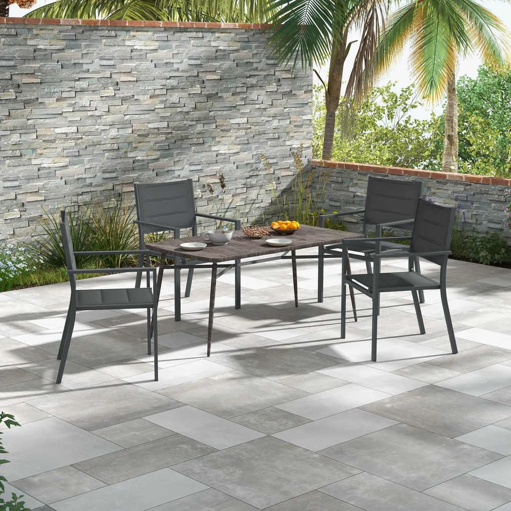 Conjunto de 4 cadeiras de jardim empilháveis em alumínio e textilene com braços, conjunto de 4 peças para exterior