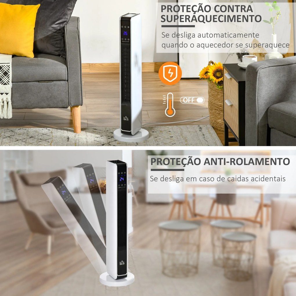 Aquecedor Cerâmico de Torre com Controlo Remoto - Branco - 21x21x73 cm
