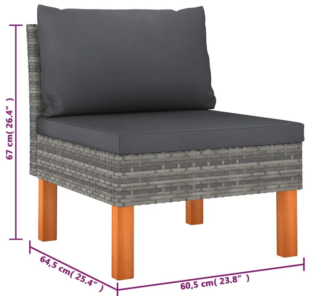 6 pcs conjunto lounge de jardim c/ almofadões vime PE cinzento
