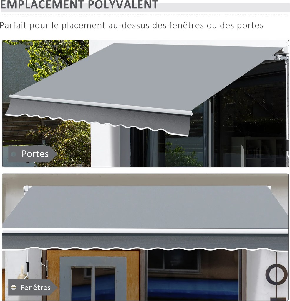 Toldo Retrátil 395x245 cm Toldo Exterior Terraço Manivela Ângulo Ajustável Alumínio e Poliéster 280 g/㎡ Proteção UV Cinza