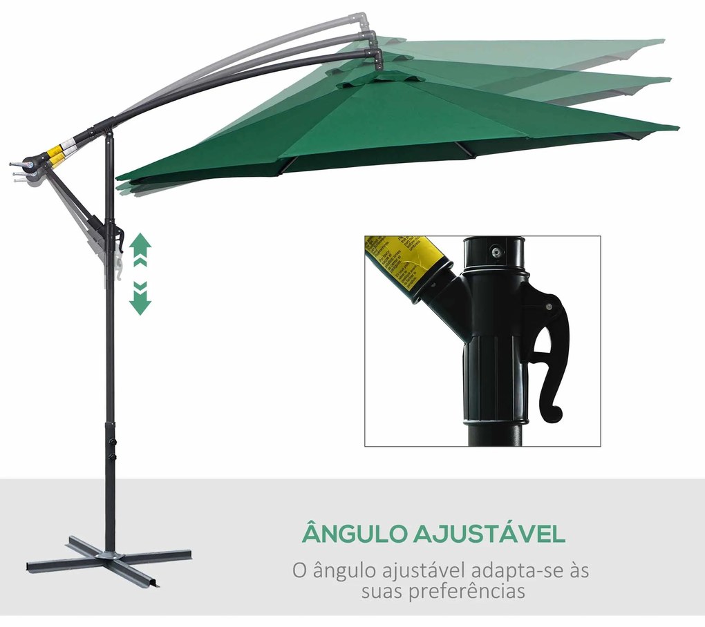 Chapéu de Sol de Jardim Inclinável Chapéu de Sol Excêntrico a Manivela