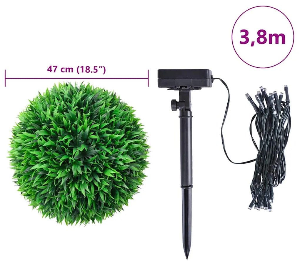 Bolas artificiais de buxo com luzes LED 2 pcs verde 47 cm