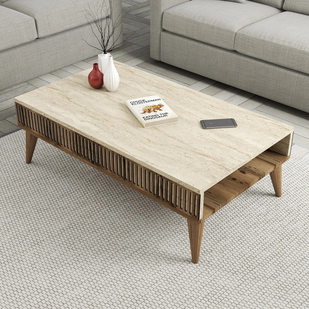 Mesa de Centro Milan – Nogueira Travertino – 105x35x60 cm