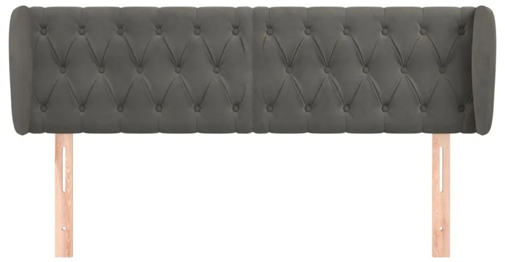 Cabeceira de cama c/ abas veludo 163x23x78/88cm cinzento-escuro
