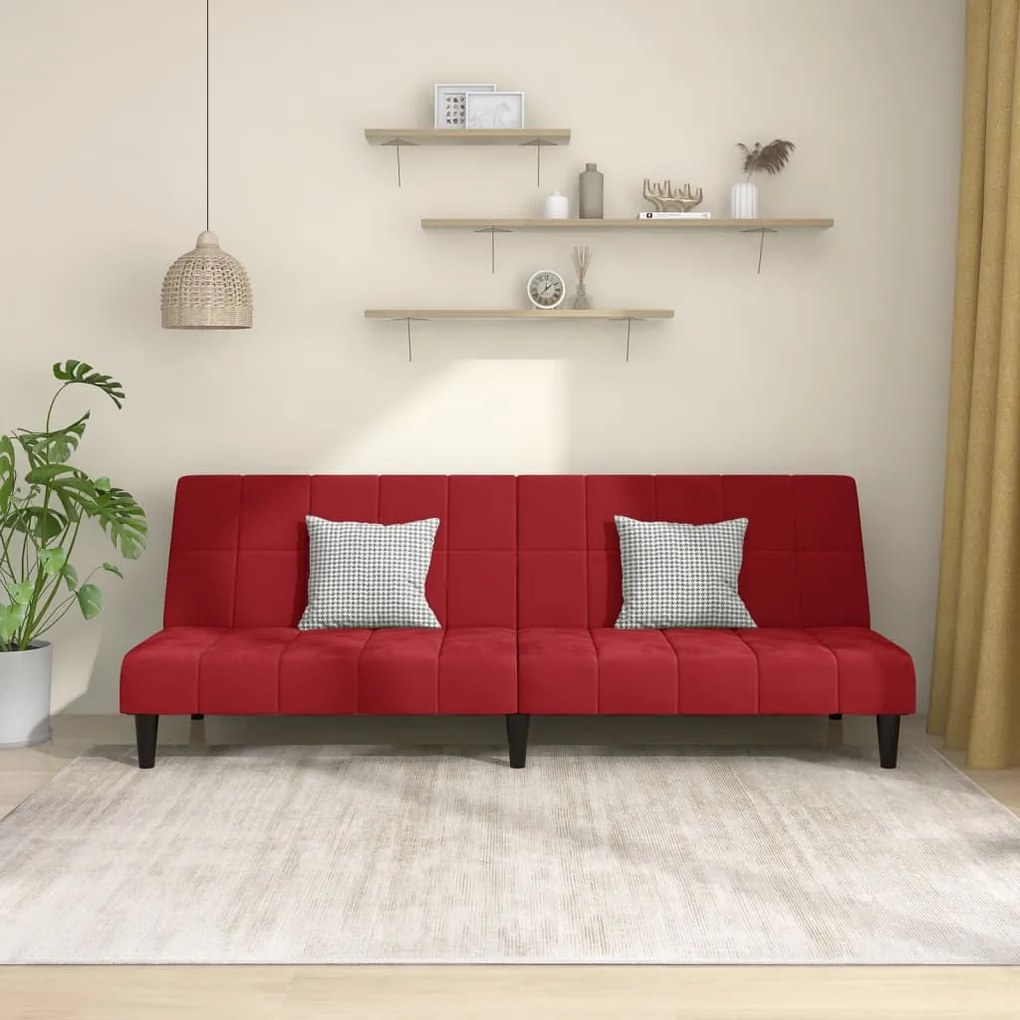 vidaXL Sofá-cama de 2 lugares veludo vermelho tinto