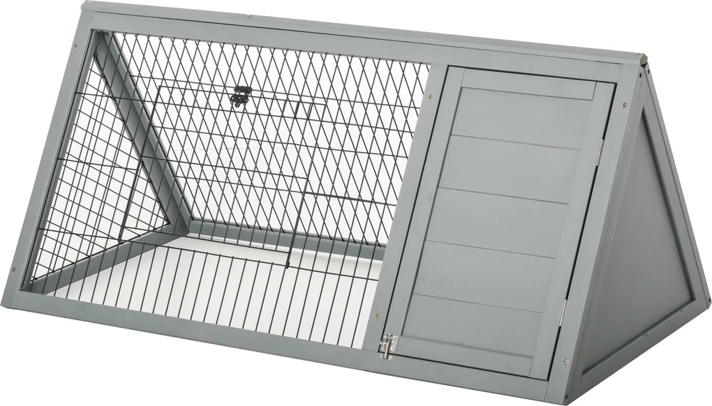 Gaiola triangular para o chão 116 C x 62,2 L x 52,5 A, recinto exterior com dois compartimentos abertos e porta, adequada para coelhos, galinhas e tar