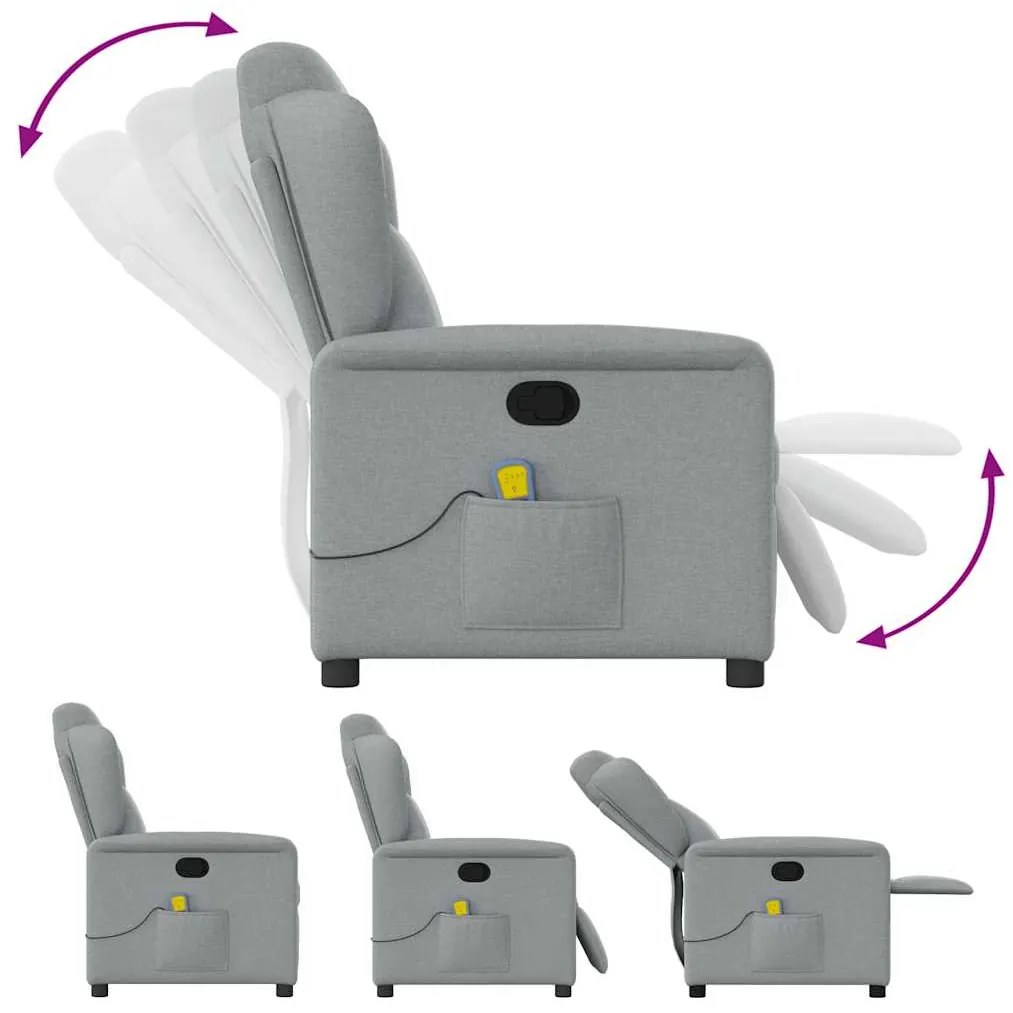 Poltrona de massagens reclinável tecido cinzento-claro