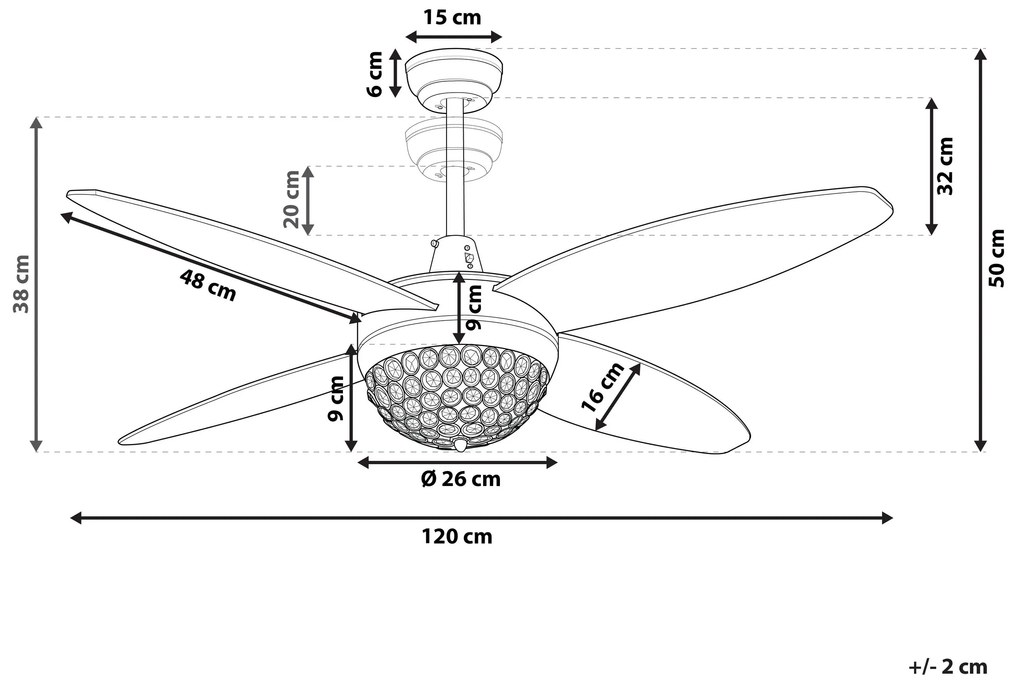 Ventoinha de teto prateada e cinzenta com luz LED ZARQA Beliani