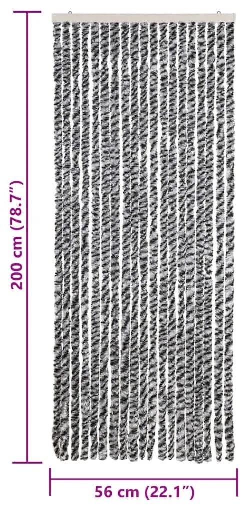 Cortina anti-insetos 56x200 cm chenille cinzento/preto/branco