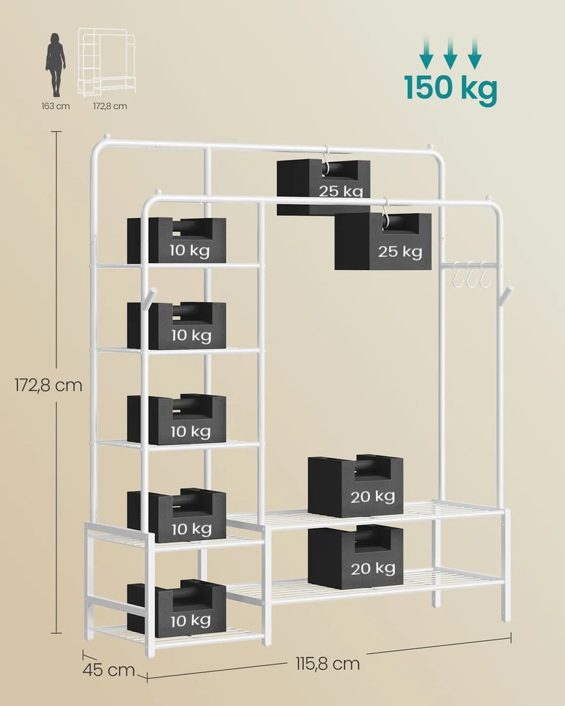 Guarda roupa aberto com 7 prateleiras 45 x 115,8 x 172,8 cm branco