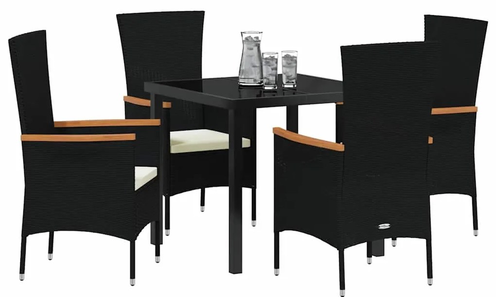 Conjunto de Jantar de Jardim 5 pcs Preto 80 x 80 x 73 cm