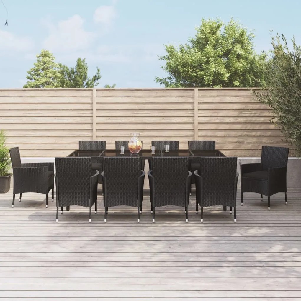 vidaXL 11 pcs conjunto de jantar p/ jardim c/ almofadões vime PE preto