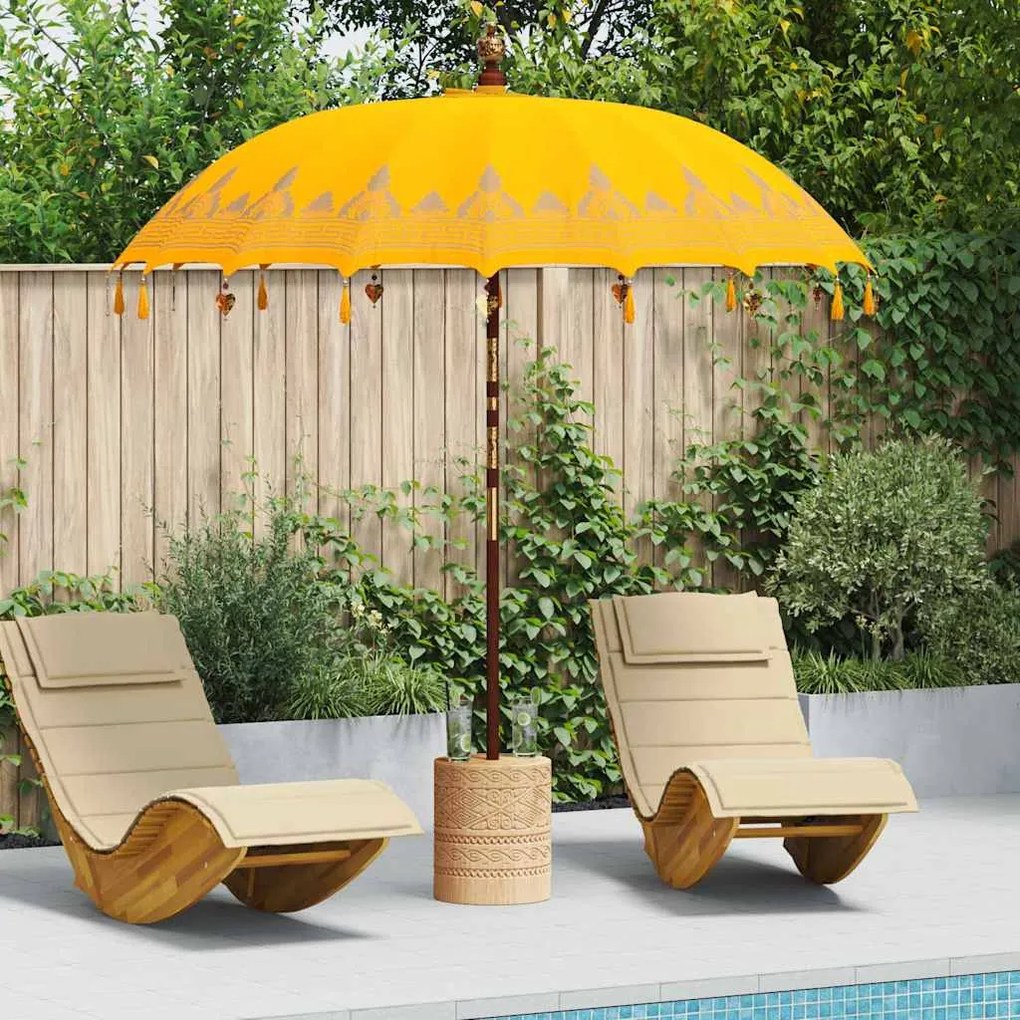 vidaXL Parasol Balinês 260 Amarelo 210-220 cm Algodão e madeira sólida