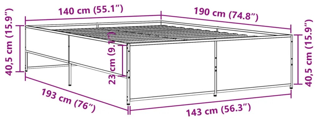 Estrutura cama 140x190 cm derivados de madeira/metal