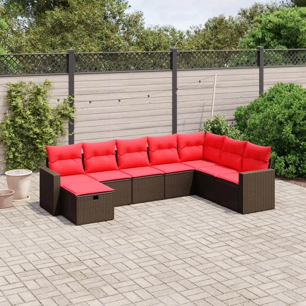 vidaXL 8 pcs conjunto sofás de jardim c/ almofadões vime PE castanho