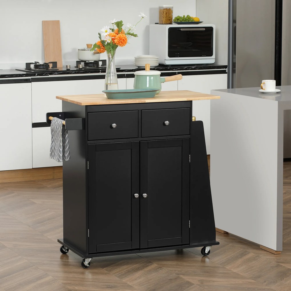 Mesa de cozinha para ilha de cozinha com bancada 80 x 45 x 89,5 cm, prateleira, suporte para garrafas, suporte para panos de cozinha, 2 gavetas e armá