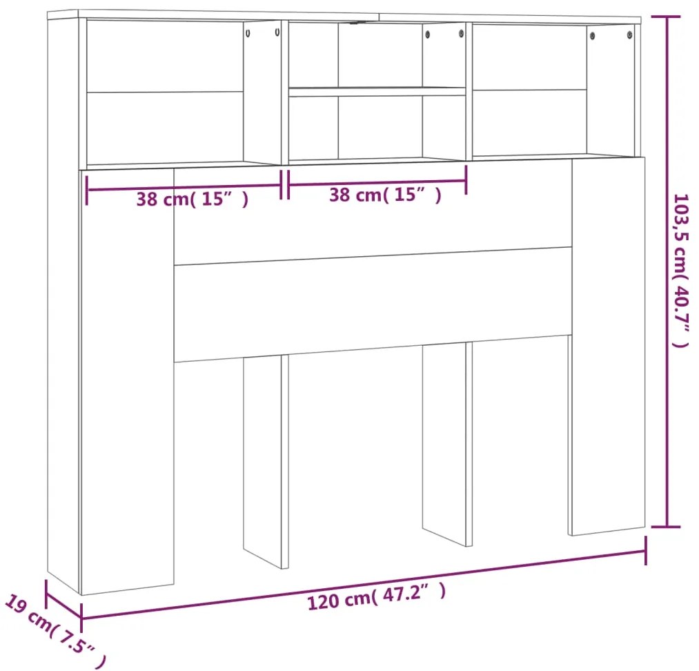 Armário de cabeceira 120x19x103,5 cm cinzento cimento