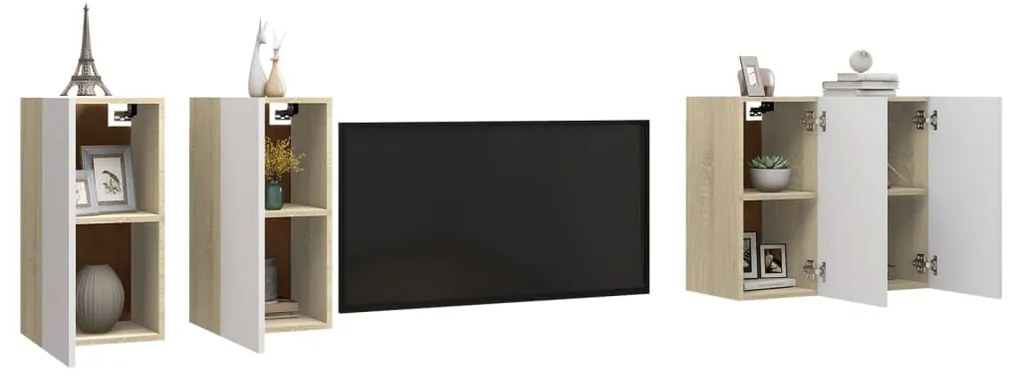 Móveis de TV 4 pcs 30,5x30x60cm contrap. branco/carvalho sonoma