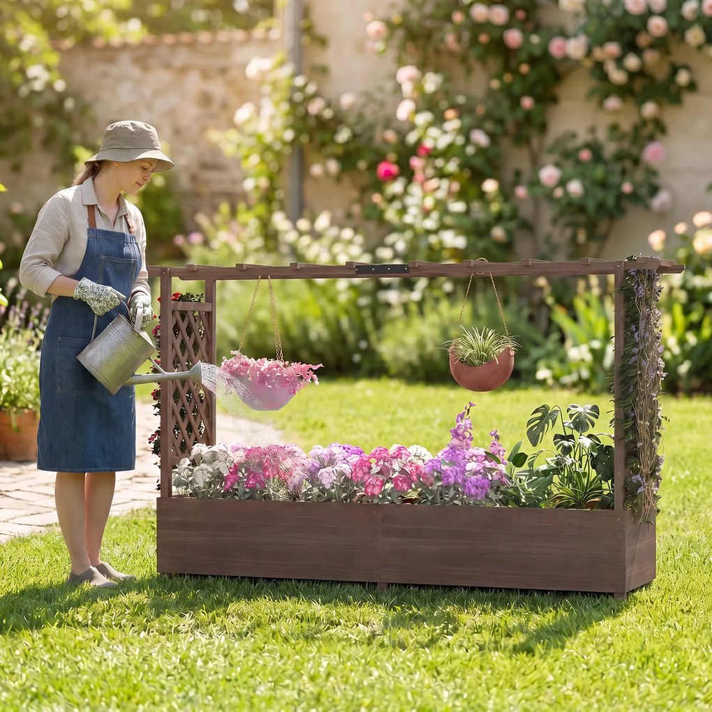Floreira com Treliça para Plantas Trepadoras, 200 x 44 x 114 cm, Base Removível, Castanho