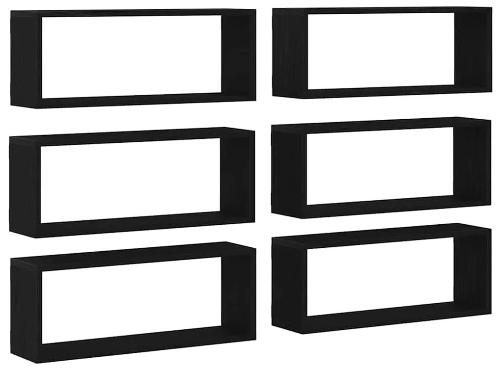 Estantes de Parede vidaXL 6 pcs Carvalho Preto 60x15x23 cm Madeira Eng