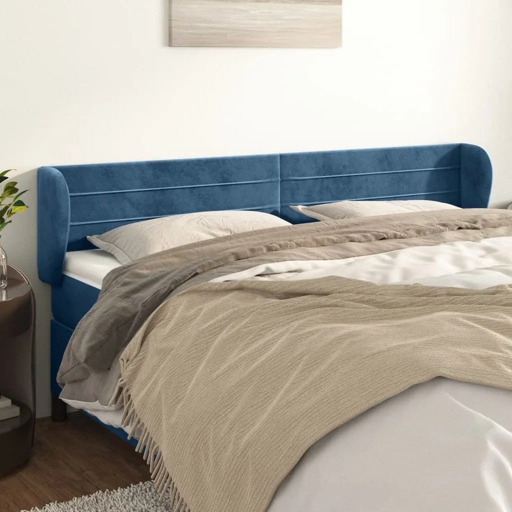 Cabeceira de cama c/ abas veludo 183x23x78/88cm azul-escuro