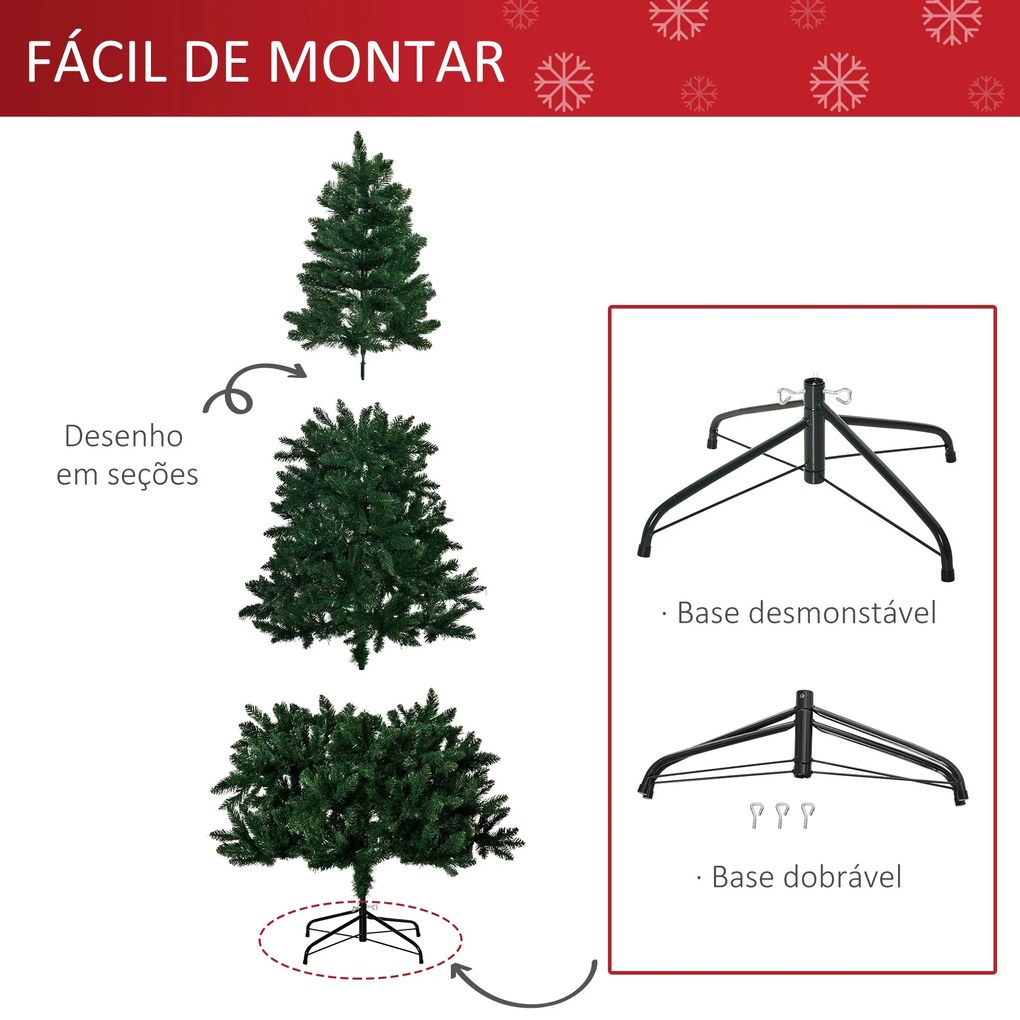 HOMCOM Árvore de Natal Artificial 210cm Ignífuga com 1064 Ramas com 2