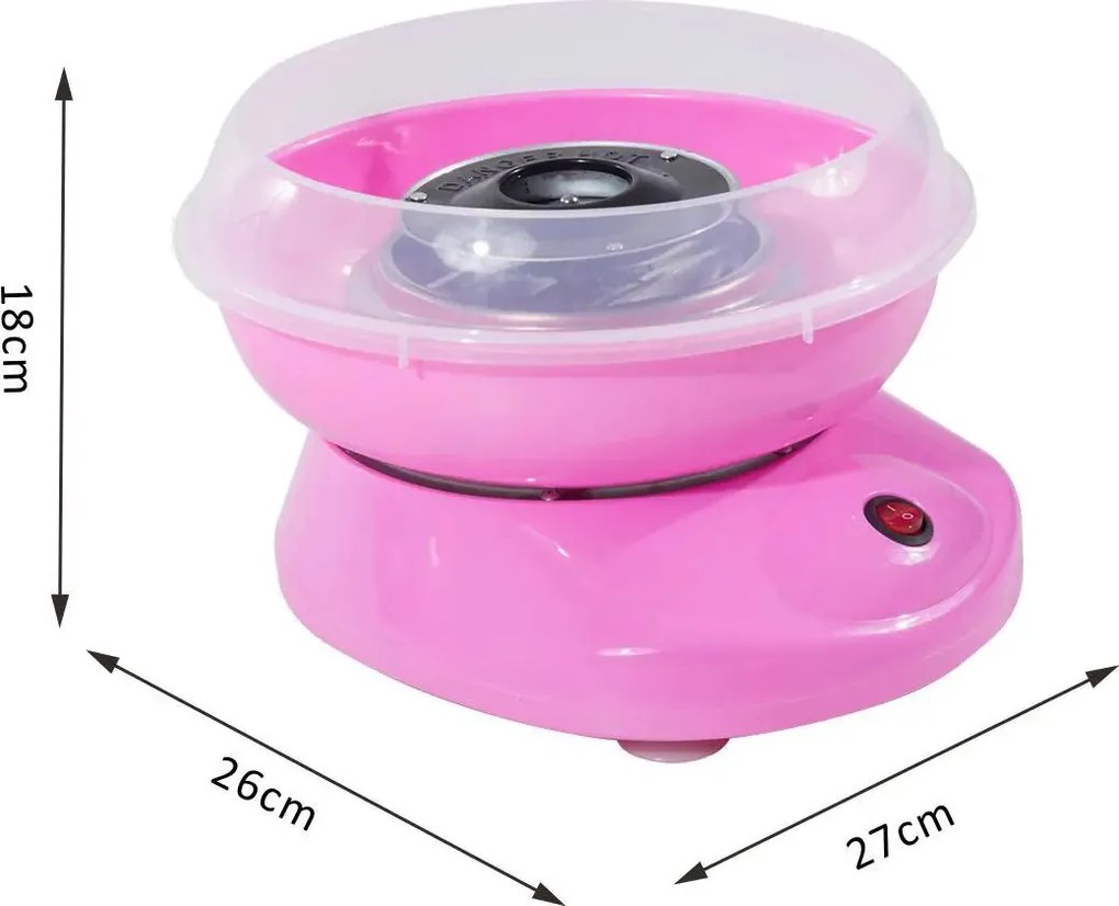 Máquina de Algodão Doce Potência 450W-550W Doce com Colher Medidora e 10 Palitos de Bambu 27x26x18cm Rosa