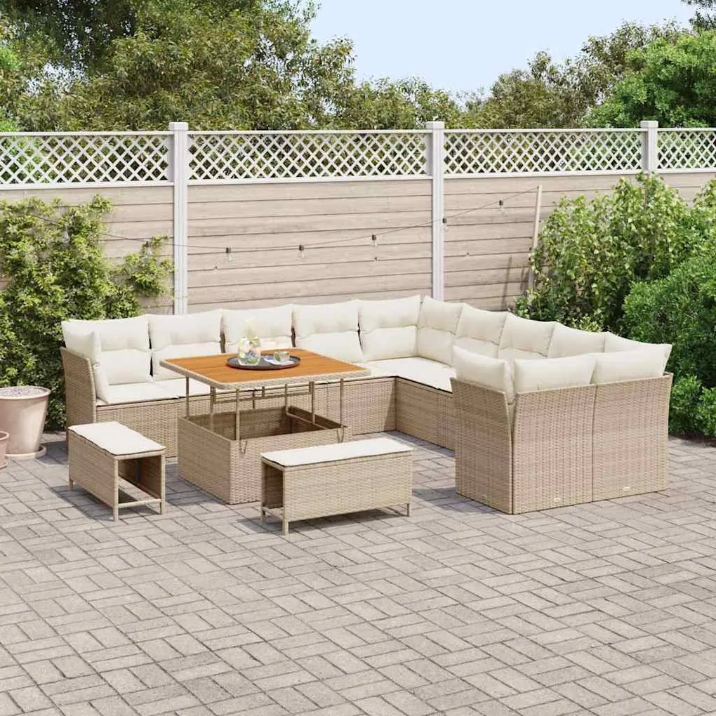 Conjunto de Sofás de Jardim com 13 Peças e Almofadas em Rattan de Poli