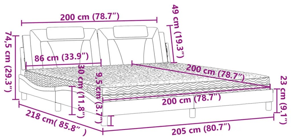 Cama com colchão 200x200 cm couro artificial cinzento