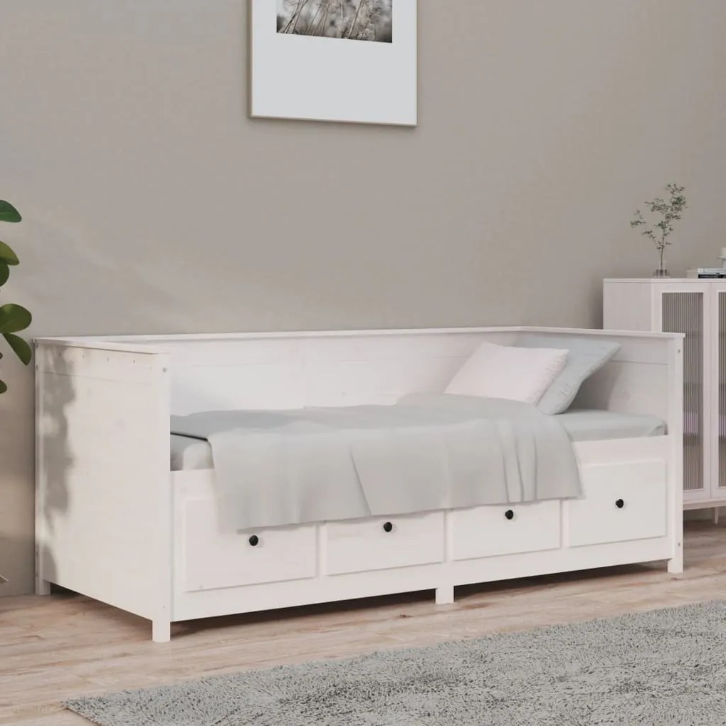820897 vidaXL Sofá-cama 100x200 cm madeira de pinho maciça branco