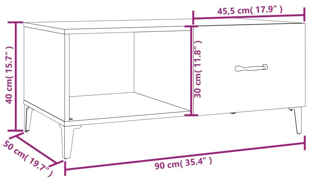 Mesa centro 90x50x40 cm derivados de madeira carvalho castanho