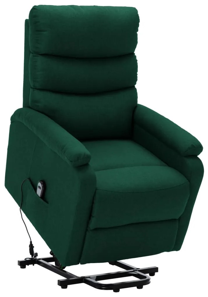 vidaXL Poltrona elevatória tecido verde-escuro