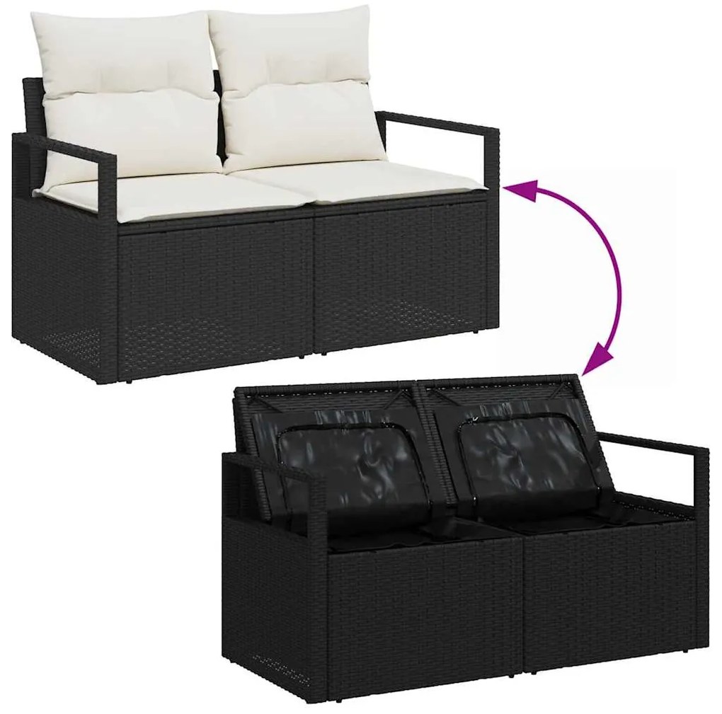 Conjunto de Sofá de Jardim de 5 Peças com Almofadas Pretas em Poliratt