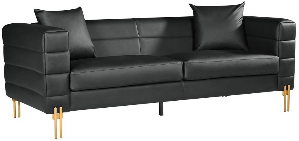 Sofá LARIOS, 3 lugares, estofado 208 x 84 x 71 cm pele sintética preta