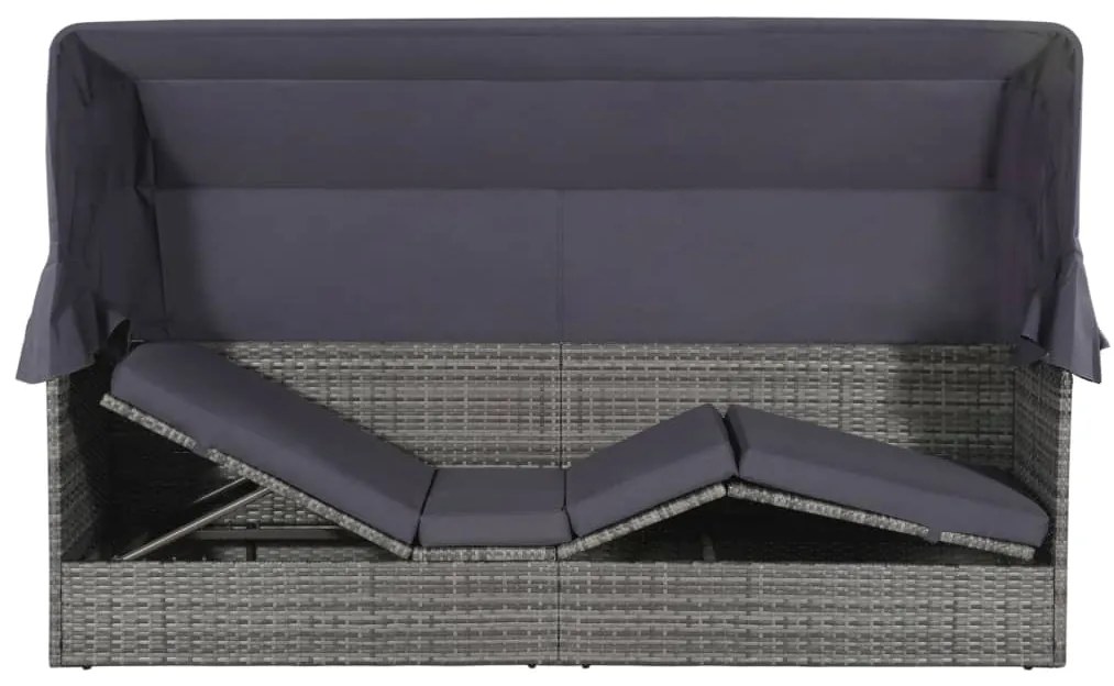 Espreguiçadeira de jardim com toldo 205x62 cm vime PE cinzento