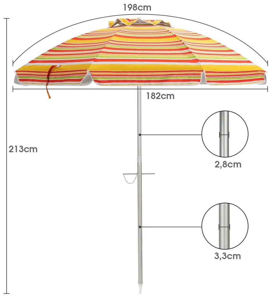 Guarda-Sol de praia portátil Inclinação ajustável com saco de transporte para pátio de jardim exterior 198 x 213 cm roxo e amarelo