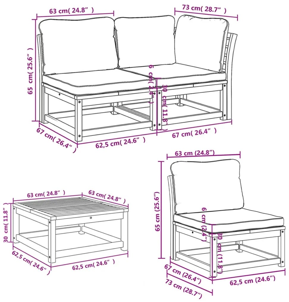 7 pcs conjunto lounge jardim c/almofadões madeira maciça acácia